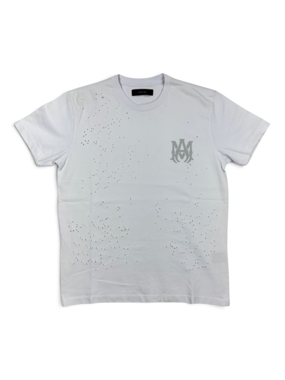 AMIRI White Distressed MA Monogram Logo Crewneck T-Shirt Size Medium